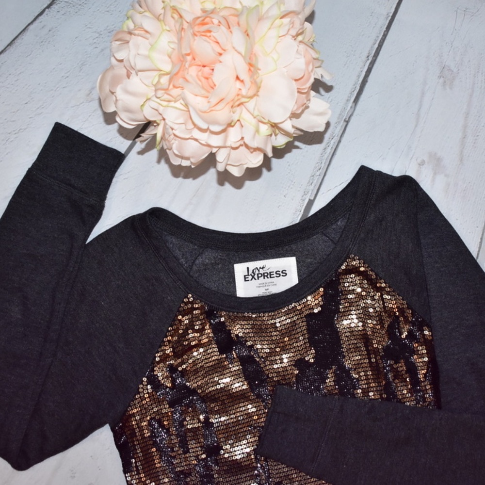 Express Women's Dark Gray And Gold Sequin SIZE S